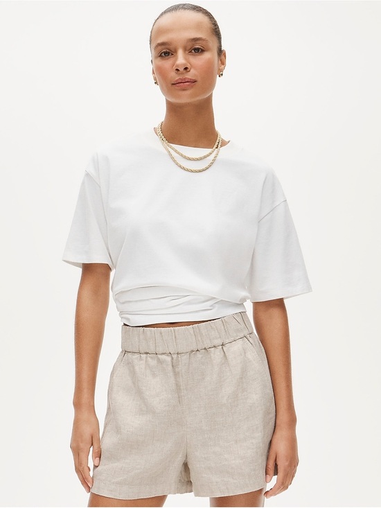 J. Crew Tops - J.Crew Tropez 100% Linen Pull-On Shorts Natural Oatmeal Beige Size Large
